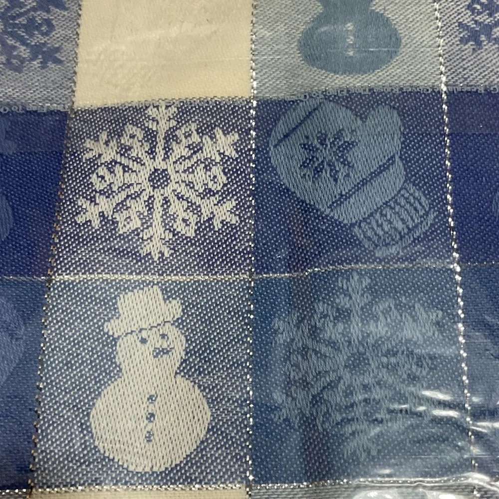 Festive Blue and White Snowman Tablecloth